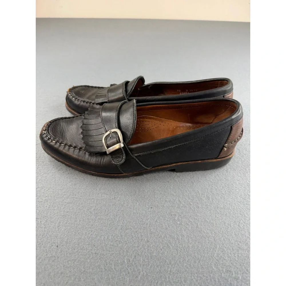 Allen Edmonds Loafers Mens 10 D Black Leather Kiltie Buckle Waterbury 42571